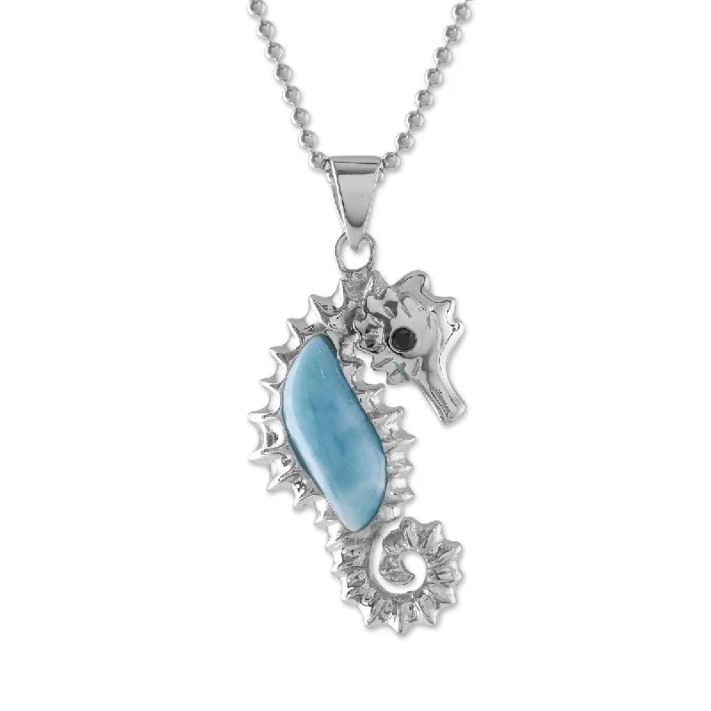 Raised disc necklaces-NOVICA Sweet Seahorse, Larimar pendant necklace