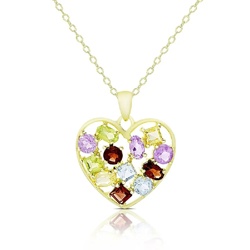 Layered link necklaces-Dolce Giavonna Gold Over Sterling Silver Multi Gemstone Heart Necklace