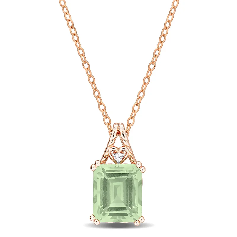 Radiant pearl necklaces-Miadora 5 5/8ct TGW Octagon-Cut Green Quartz White Topaz Necklace Rose Silver