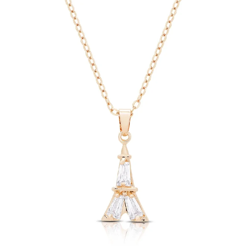 Smooth pendant necklaces-Dolce Giavonna Gold or Silvertone Cubic Zirconia Eiffel Tower Necklace