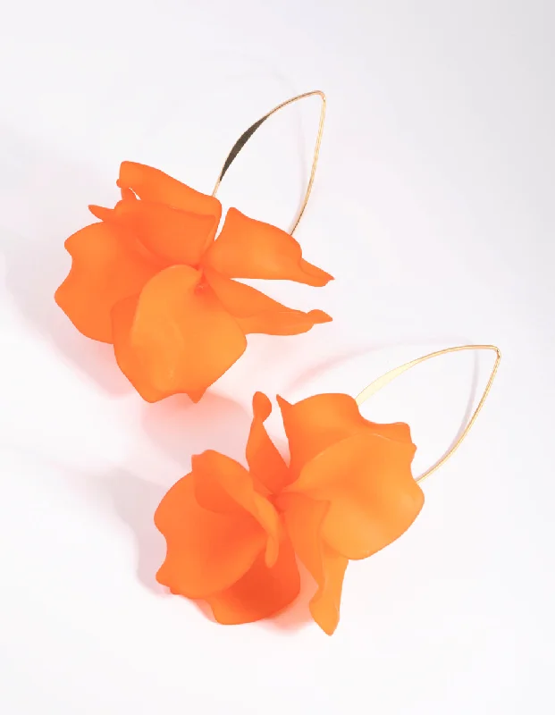 Tiny wing earrings-Orange Frosted Flower Drop Earrings