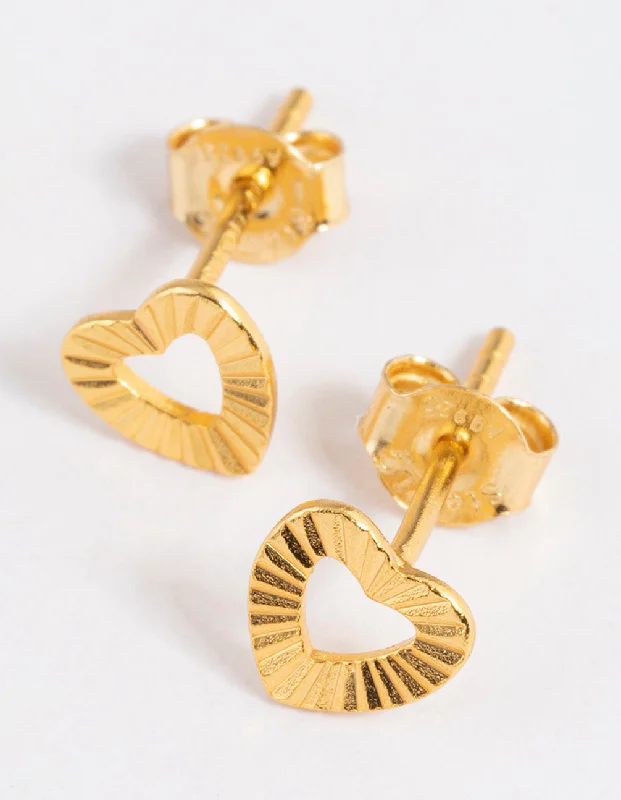 Playful pair earrings-Gold Plated Sterling Silver Sunray Heart Stud Earrings