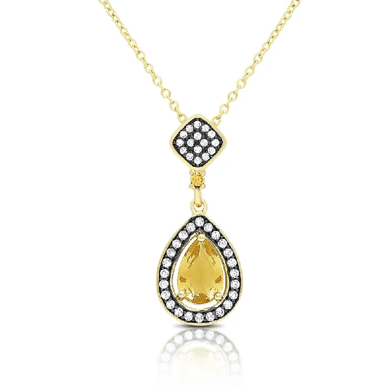 Flat knot necklaces-Samantha Stone Gold Over Sterling Silver Simulated Citrine and Cubic Zirconia Teardrop Necklace