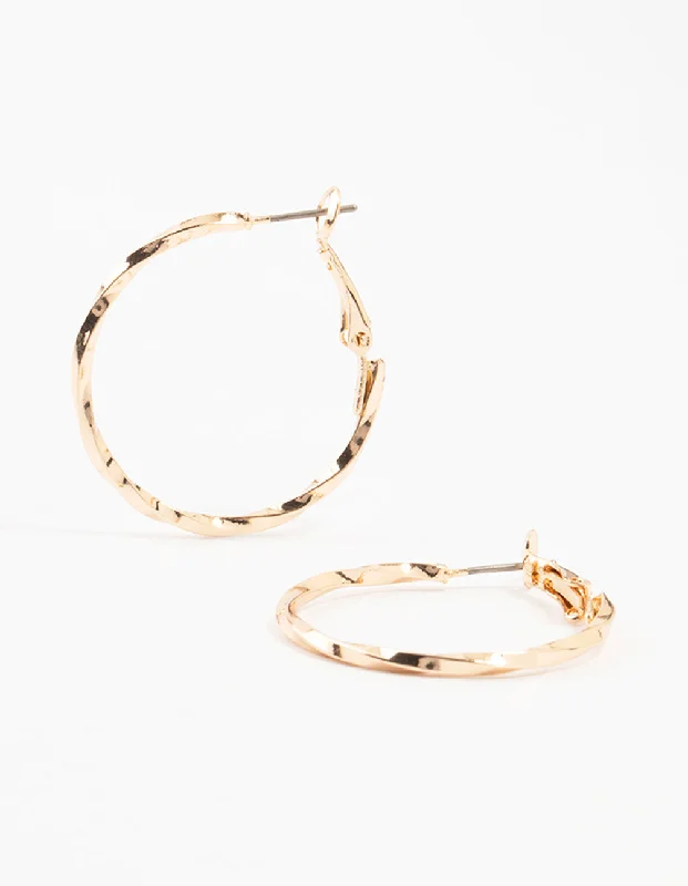 Thin pearl earrings-Gold Thin Hammered Hoop Earrings