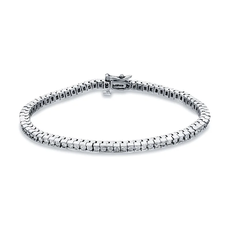 Silk tassel bangles-Auriya 14k White Gold 3ct TDW Round Channel-Set Diamond Tennis Bracelet