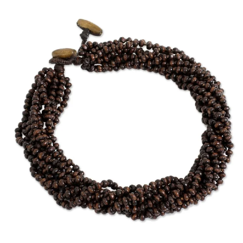 Secure clasp necklaces-Littleleaf Wood Sukhothai Belle Necklace (Thailand) - 18" min L - x 19.75" max L x 0.8" W