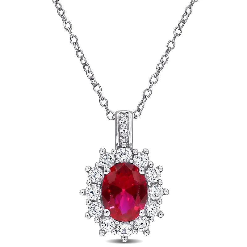 Stretch cord necklaces-Miadora 4ct TGW Created Ruby White Sapphire Diamond Accent Necklace Sterling Silver