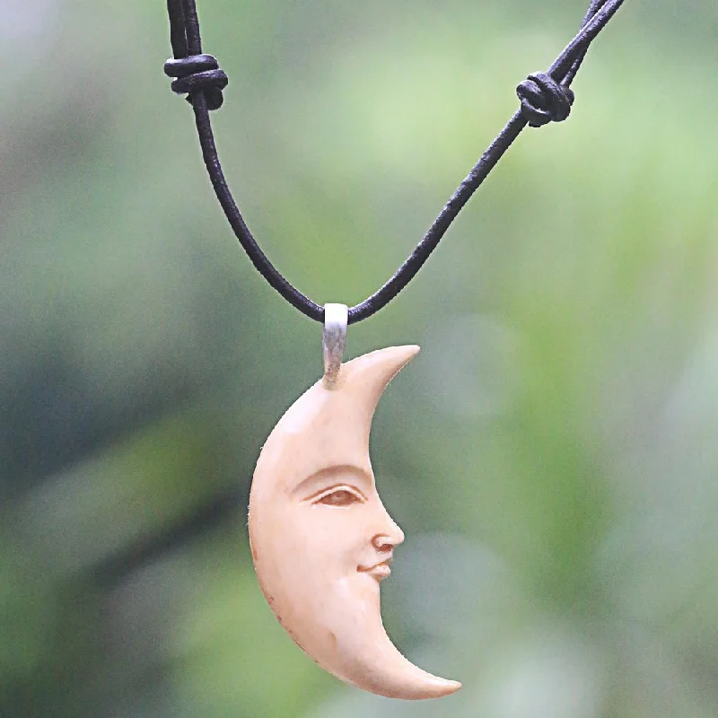 Antique bronze necklaces-NOVICA Handmade Leather 'Serene Crescent Moon' Necklace (Indonesia)