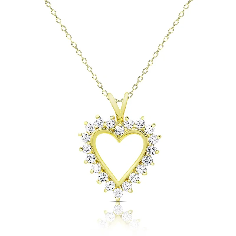 Nine-strand necklaces-Dolce Giavonna Gold Over Silver or Sterling Silver Cubic Zirconia Heart Necklace