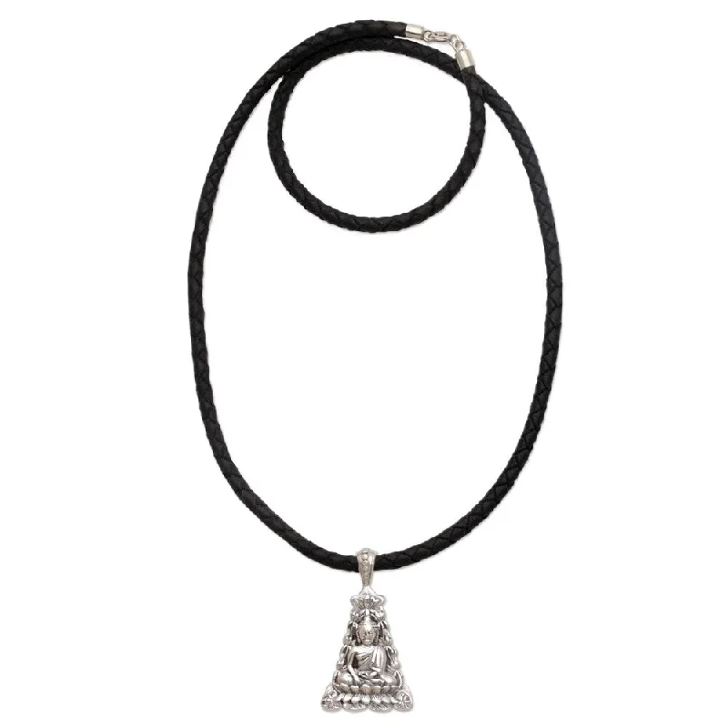 Pure crystal necklaces-Handmade Sterling Silver Pendant Necklace, 'Triangle Padma Buddha' (Indonesia) - 7'6" x 9'6"