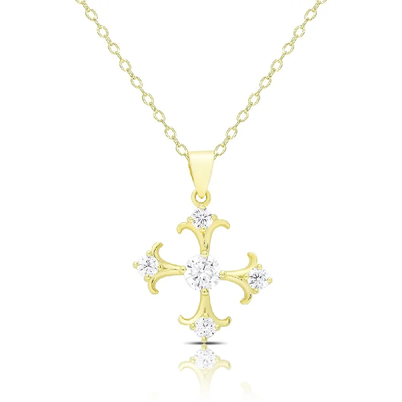 Drape-style necklaces-Dolce Giavonna Gold Over Silver Cubic Zirconia Maltese Cross Necklace