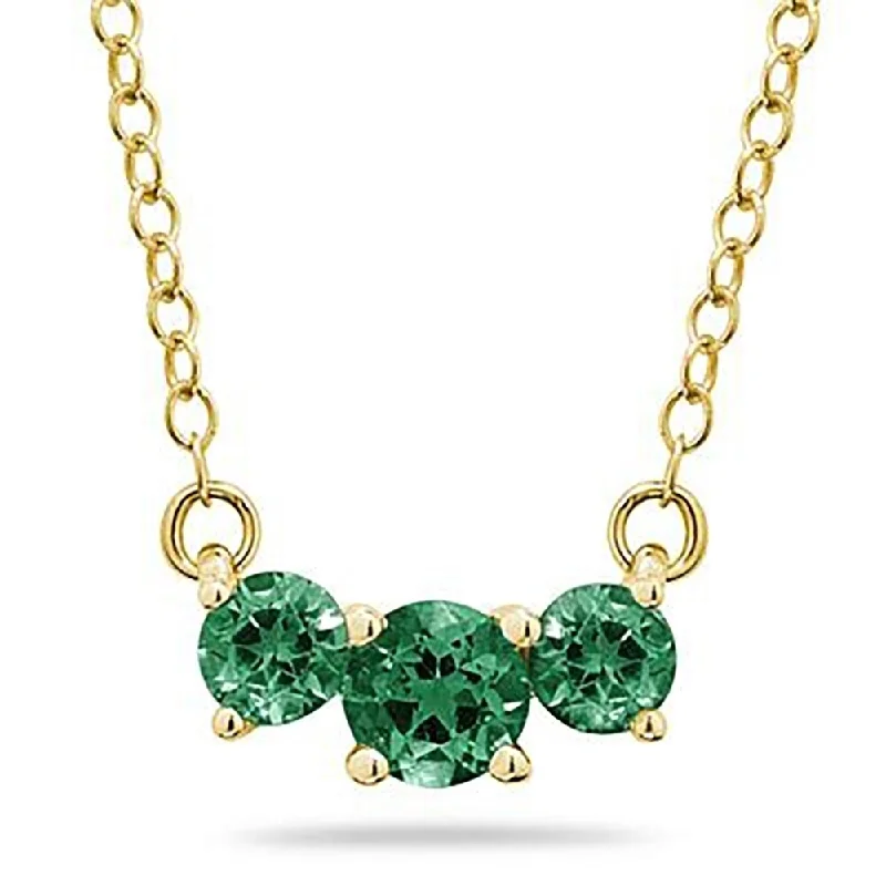 Faith charm necklaces-1 Carat TW Emerald Three Stone Pendant Necklace 14K Yellow Gold