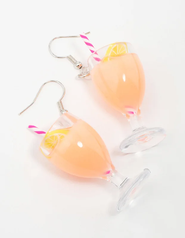 Tide drop earrings-Orange Cocktail Drink Drop Earrings