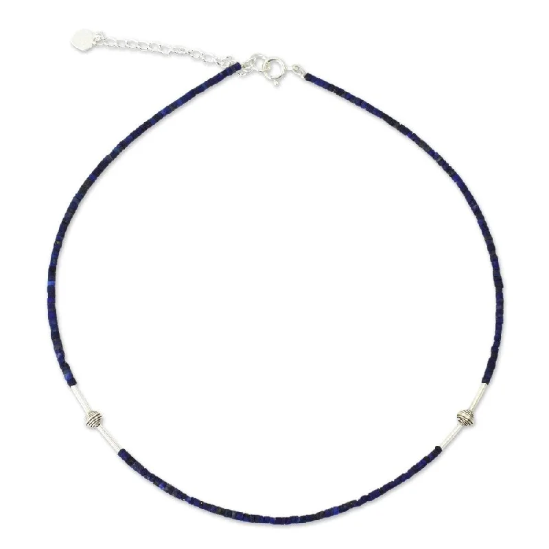 Fiber tassel necklaces-Handmade Lapis Lazuli Adjustable Necklace (Thailand) - 7'6" x 9'6"