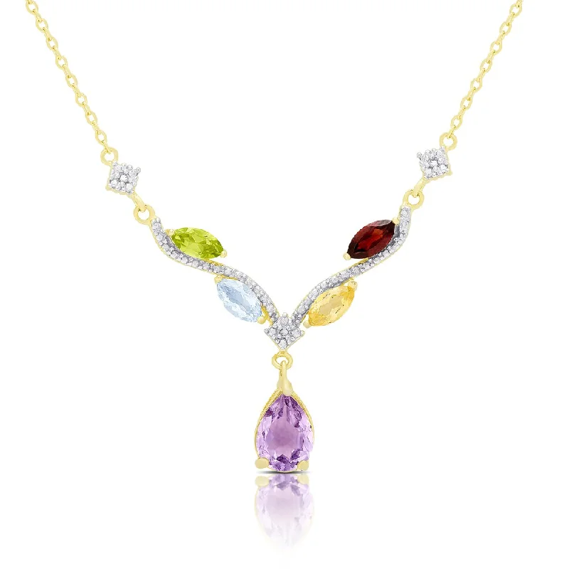 Braided link necklaces-Dolce Giavonna Gold Over Sterling Silver Multi Gemstone and Diamond Accent Necklace