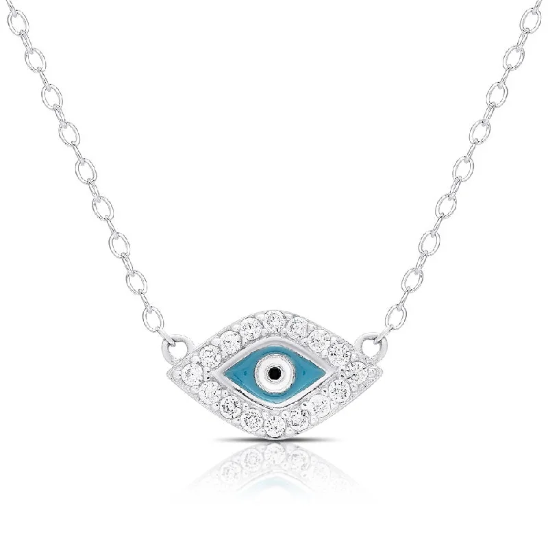 Round pendant necklaces-Dolce Giavonna Sterling Silver Cubic Zirconia Evil Eye Necklace