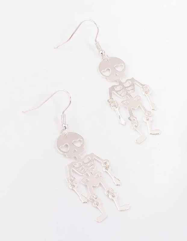 Flat knot earrings-Silver Skeleton Drop Earrings