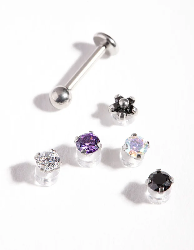 Playful pair earrings-Surgical Steel Cubic Zirconia Flat Back 6-Pack