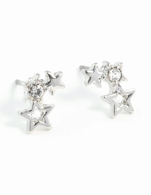 Fine triangle earrings-Silver Mini Star Cluster Stud Earrings