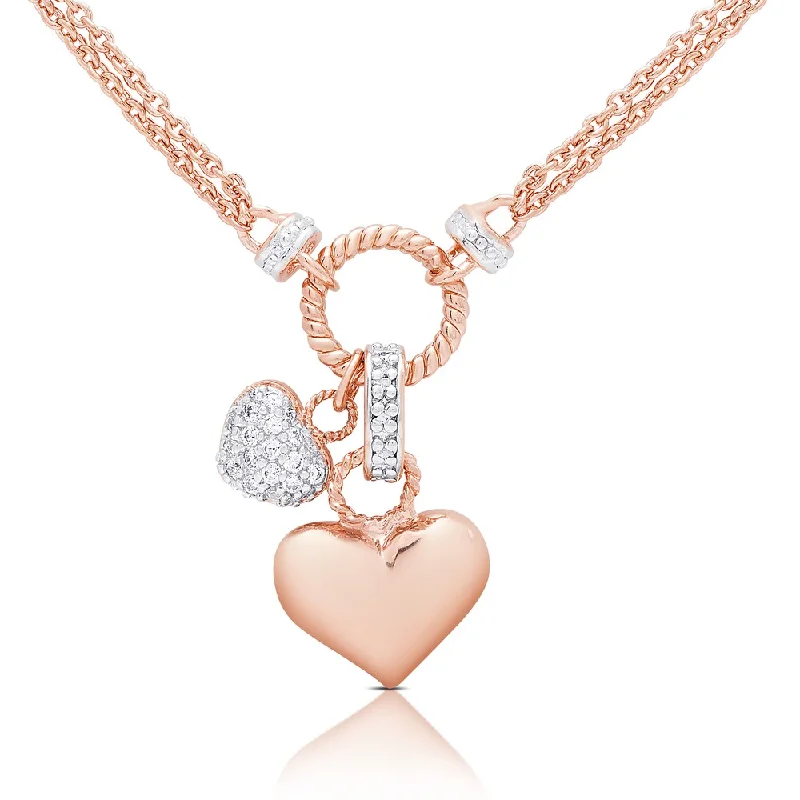 Bold cross necklaces-Samantha Stone Rose Gold Over Silver Cubic Zirconia Double Heart Charm Necklace