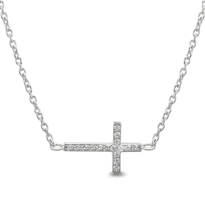 Flat knot necklaces-Created White Sapphire Sideways Cross Necklace in .925 Sterling Silver