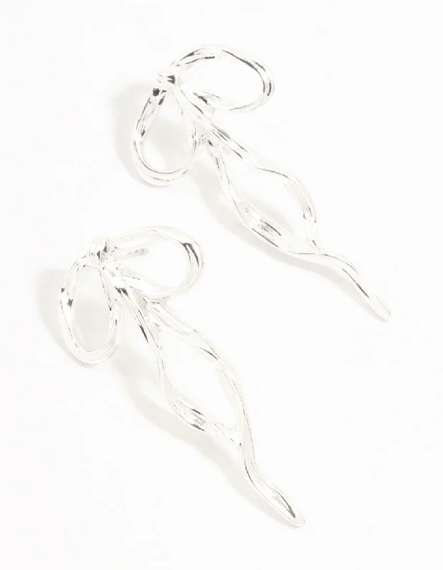 Bold cuff earrings-Silver Plated Twisted Bow Drop Earrings