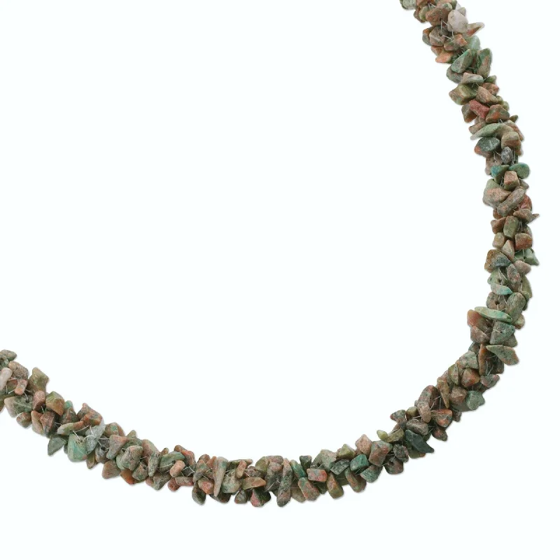 Soft thread necklaces-Nylon Cord 'Autumn Garland' Unakite Strand Necklace