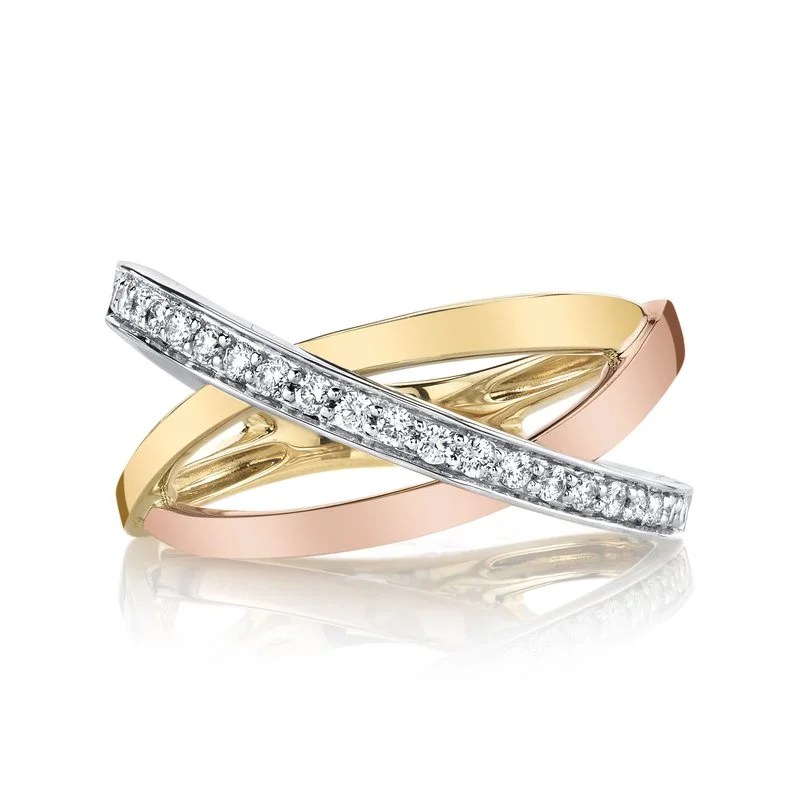 Multi-stone engagement rings-14K Tri-Tone Gold 0.24ct. Diamond Multi Band Crossover Fashion Ring