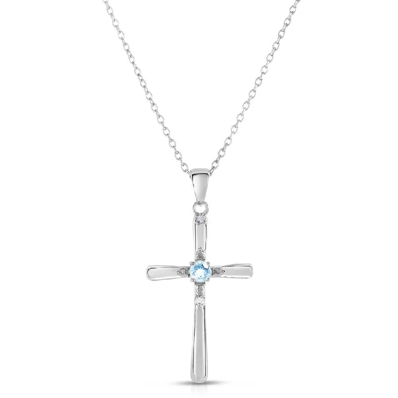 Secure clasp necklaces-Dolce Giavonna Sterling Silver Blue Topaz and Diamond Accent Cross Necklace (I-J, I2-I3)