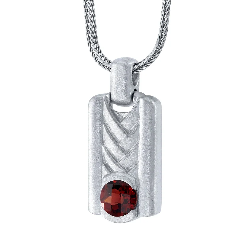 Half moon necklaces-Men's Garnet Chevron Pendant Necklace in Sterling Silver, 22"