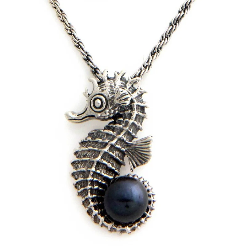 Whimsical bead necklaces-Handmade Cultured Pearl Pendant Necklace, 'Sea Horse Legend' (Indonesia)