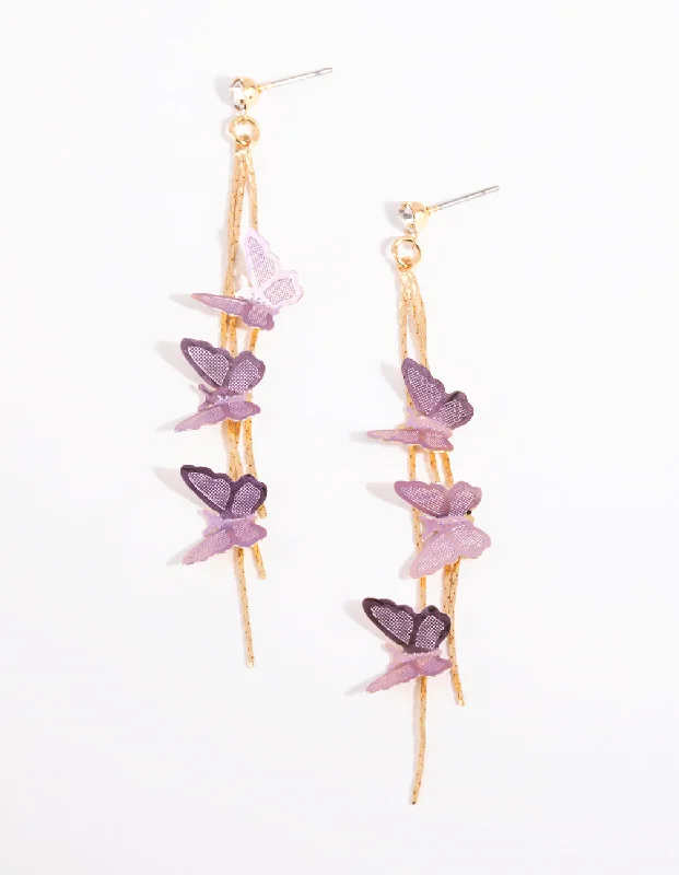 Deco style earrings-Lilac Butterfly Drop Earrings