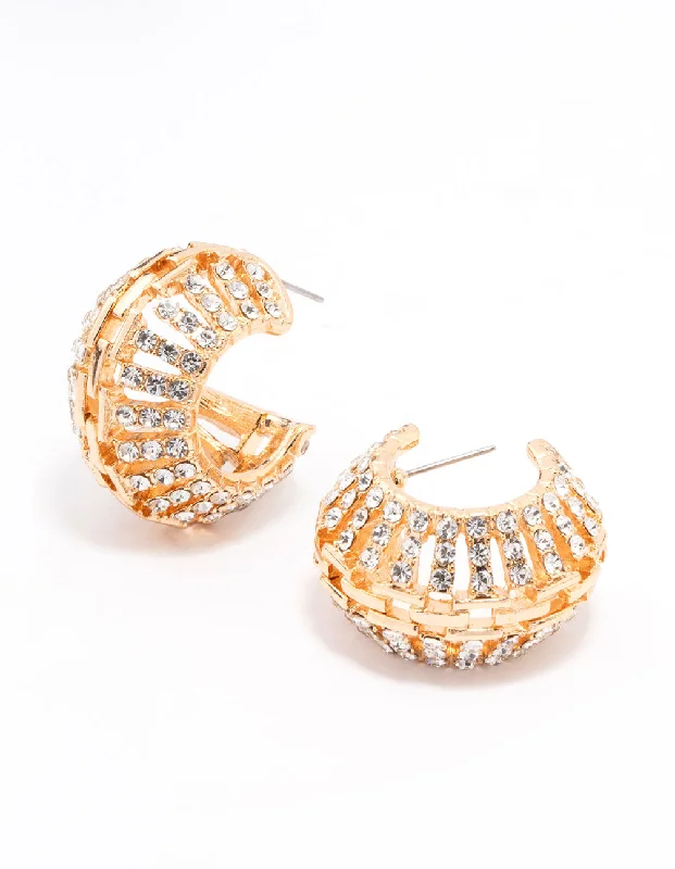 Thick hoop earrings-Gold Antique Diamante Small Drop Earrings