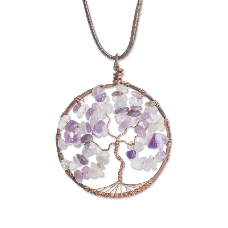 Thick bar necklaces-NOVICA Virgo Tree of Life, Amethyst pendant necklace