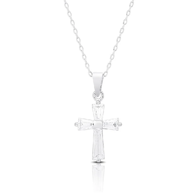 Vintage locket necklaces-Dolce Giavonna Sterling Silver Cubic Zirconia Cross Necklace