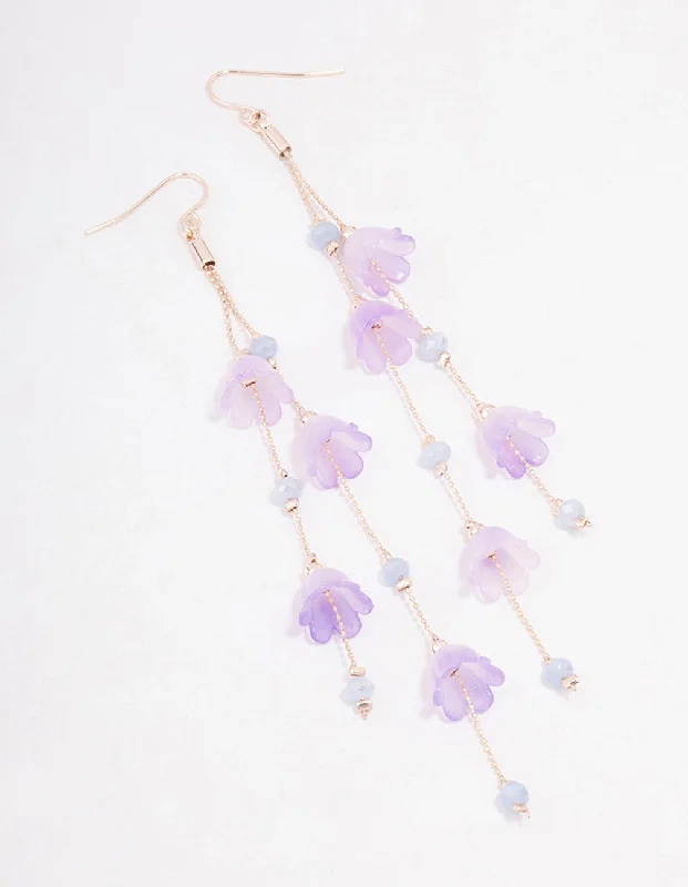 Sleek drop earrings-Rose Gold Lilac Butterfly Ombre Drop Earrings