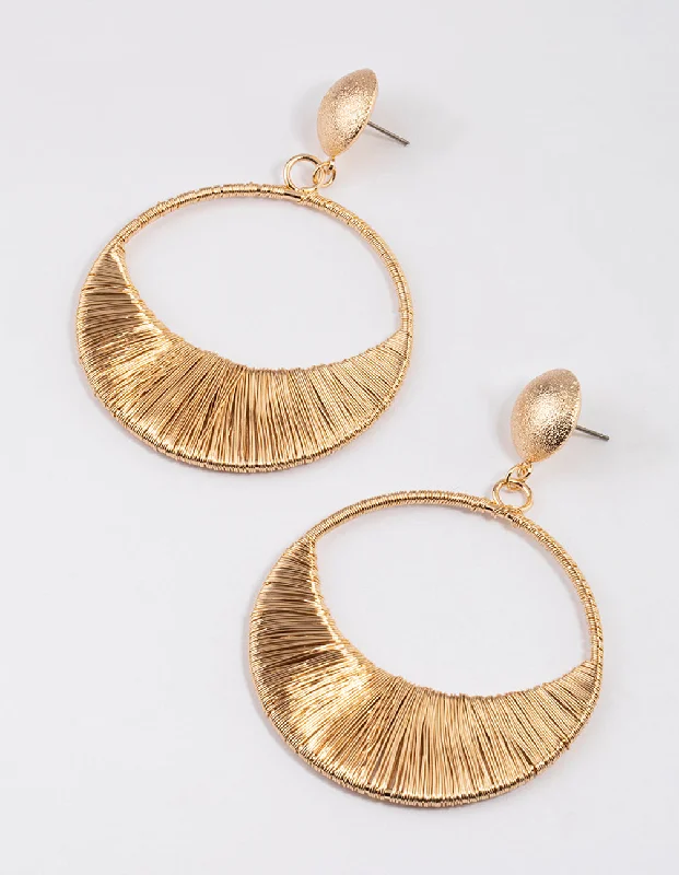 Radiant pearl earrings-Gold Half Round Threader Wrap Drop Earrings