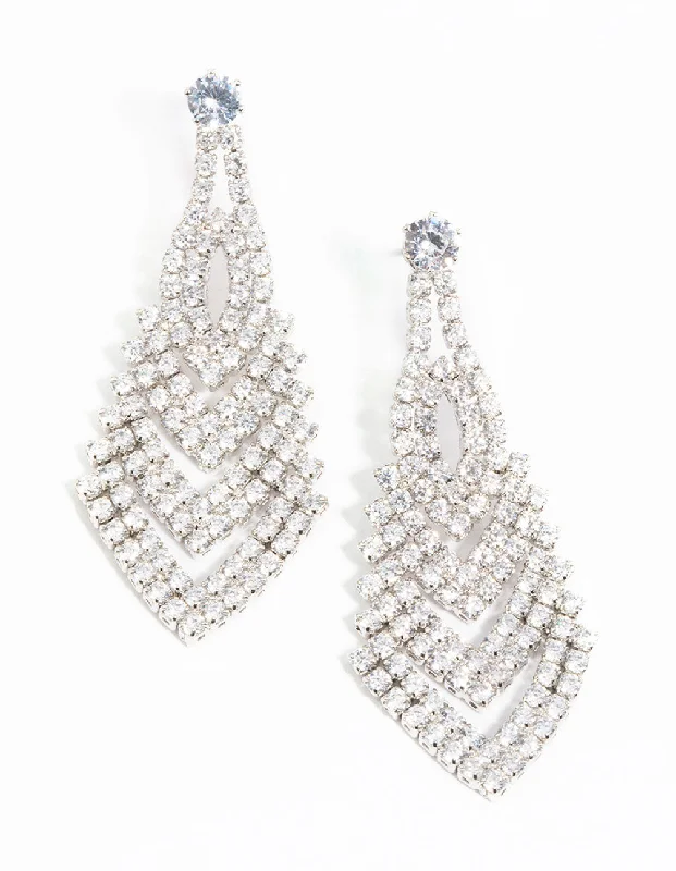 Polished bead earrings-Silver Cubic Zirconia V Drop Earrings