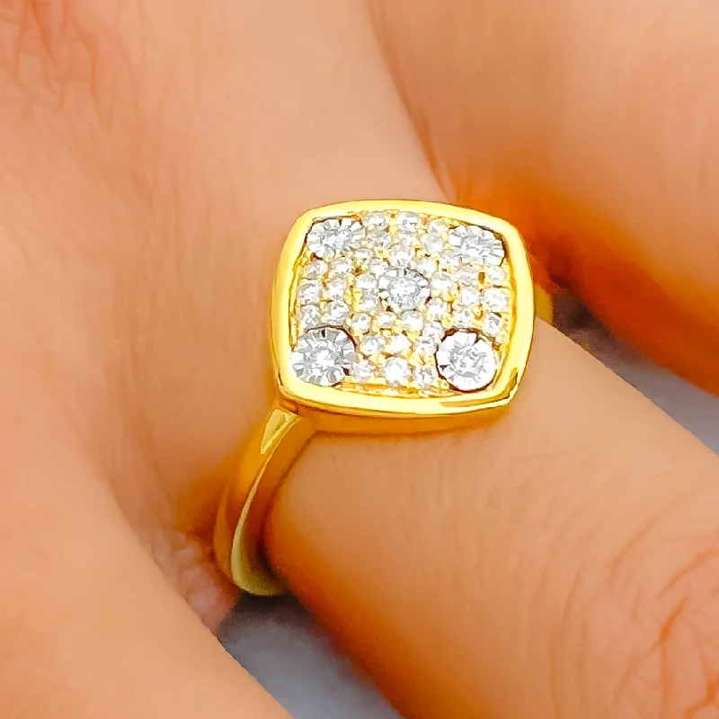 Princess cut engagement rings-Bold Glowing Geometric 18K Gold + Diamond Statement Ring